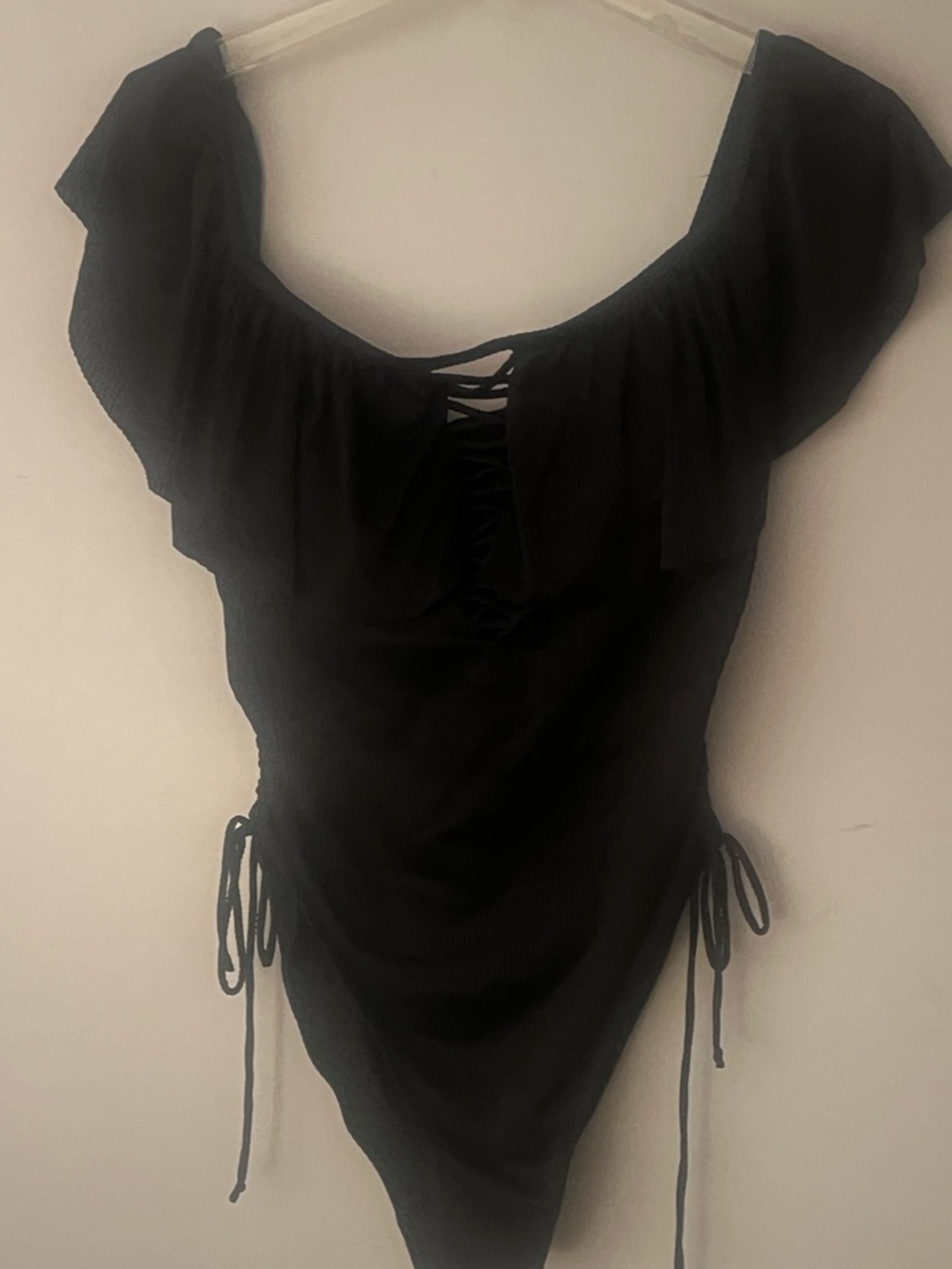 Black Off-Shoulder Ruffle One-Piece coastal waves bathing suit 1X